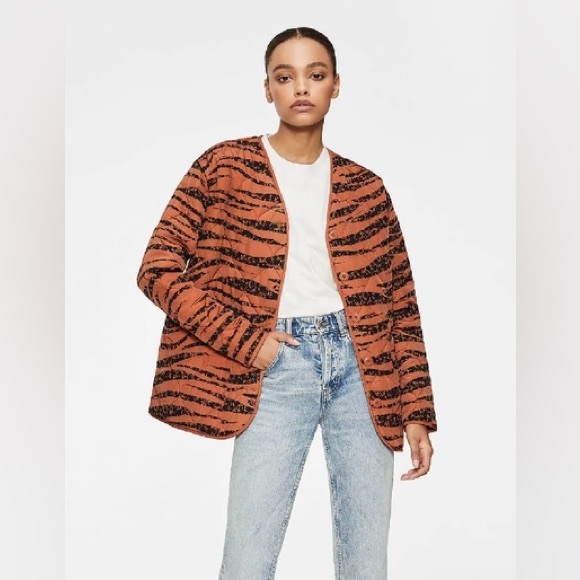 Anine Bing Quilted Tiger Print Jacket in Rust - Picture 2 of 12